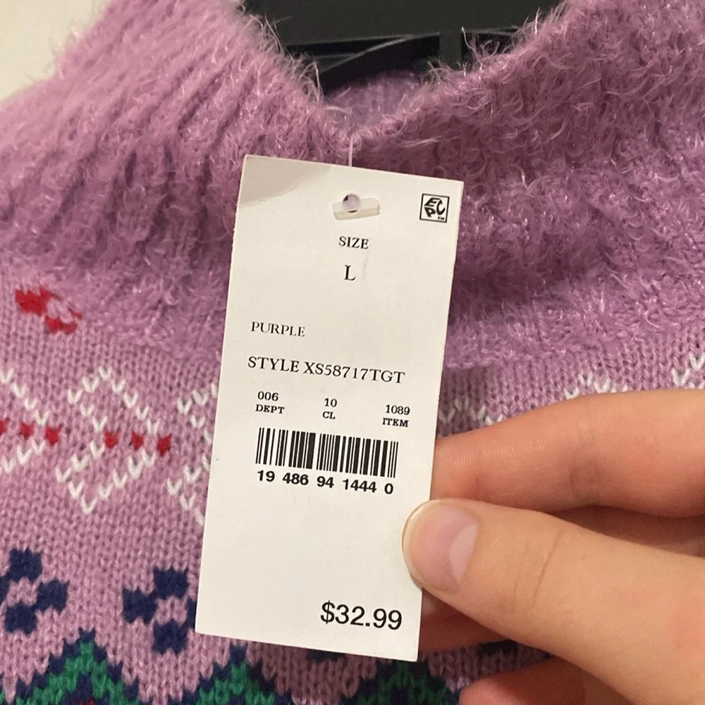 32 Degree Women's Argyle Graphic Sweater Purple Red Ski Pattern - Size L